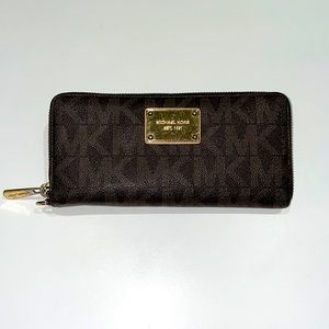 Michael Kors Brown Leather Logo Zip Around Wallet
